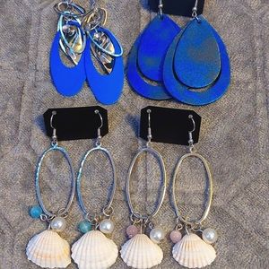 Blue Sea Shells Earrings Set of 4